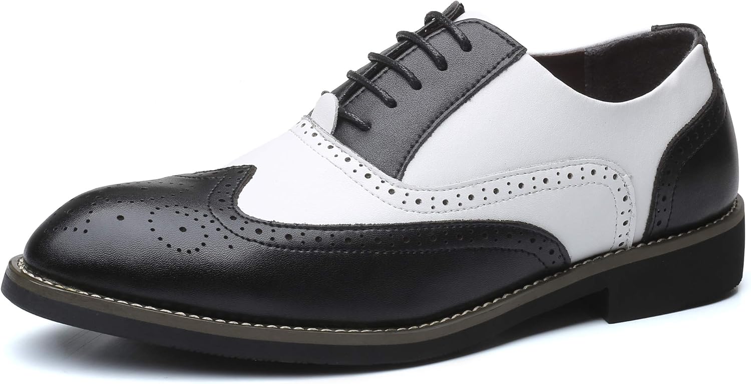 Santimon Mens Lace Up Dress Shoes Modern Formal Business Wingtip Oxfords Spectator Derby Shoe - Image 2