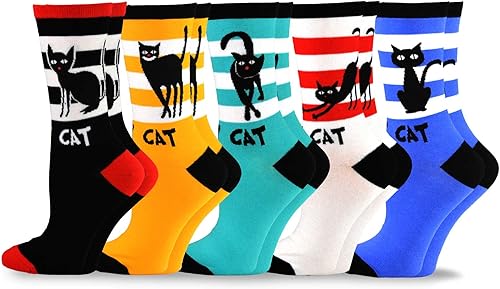 Teehee - Calcetines divertidos para amantes de los gatos y los perros, novedosos con música, hasta la rodilla, corte bajo, multipar de tobillo para