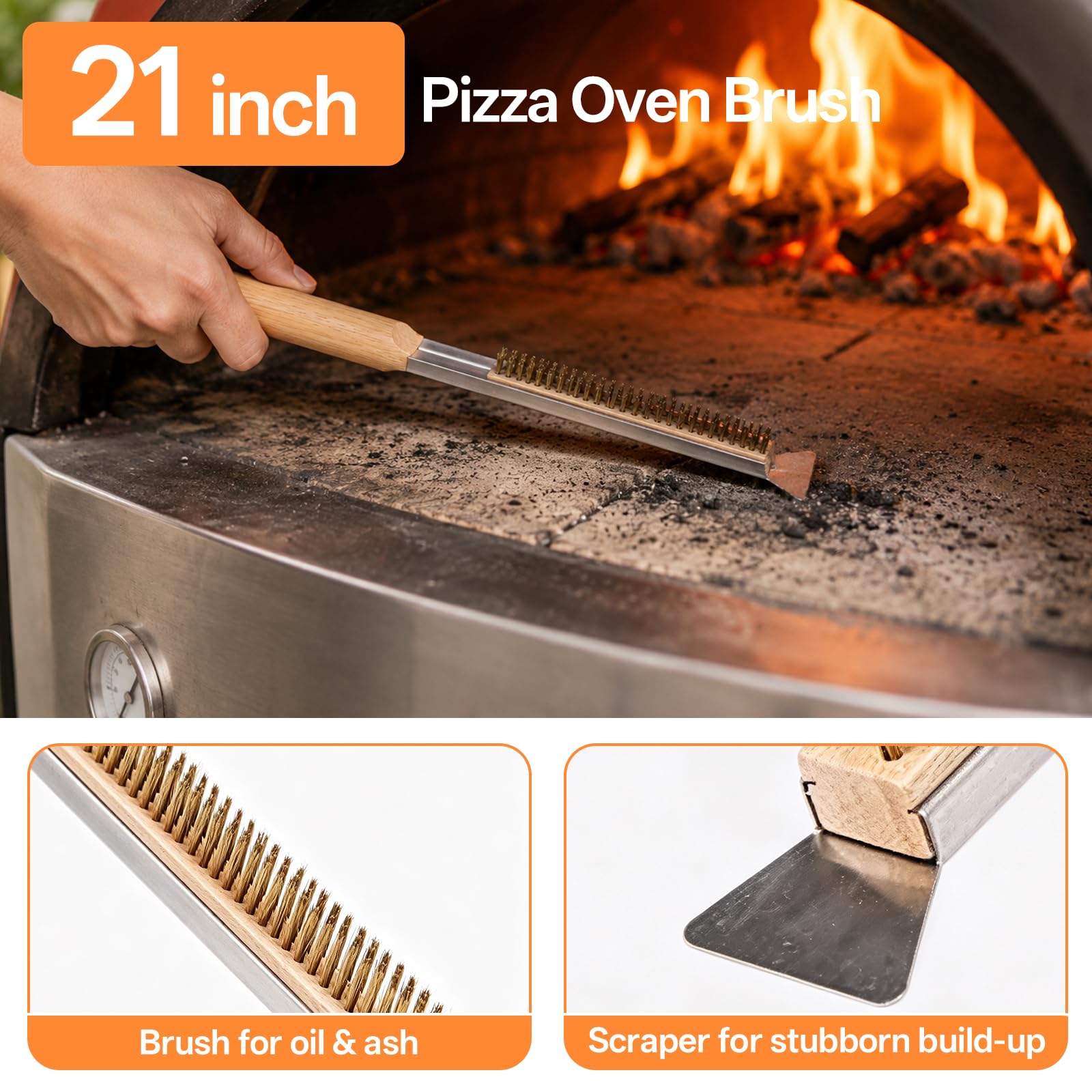 6tlg Pizza Schieber Set, Pizzaofen Zubehör mit 12 Zoll Pizzaschieber perforiert & 9 Zoll Pizzawender rund, Pizzaschaufel, Pizzaofen Bürste, Pizzaschneider & Teigschaber