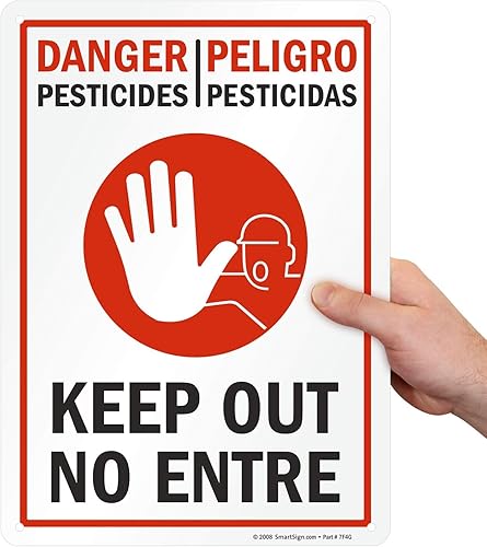 SmartSign Cartel bilingüe "Danger - Pesticides, Keep Out"  Plástico de 10 x 14 pulgadas