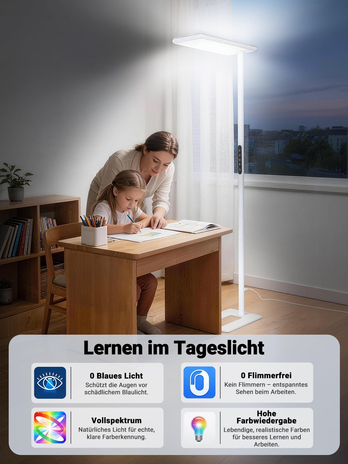 LED Büro Stehleuchte dimmbar, 100W 8300lm, UGR<19 blendfrei, CRI≥97 Tageslichtlampe Stehlampe, Up & Downlight Deckenfluter LED, 4000K Neutralweiß, Stehlampe Schreibtisch Home Office Wohnzimmer