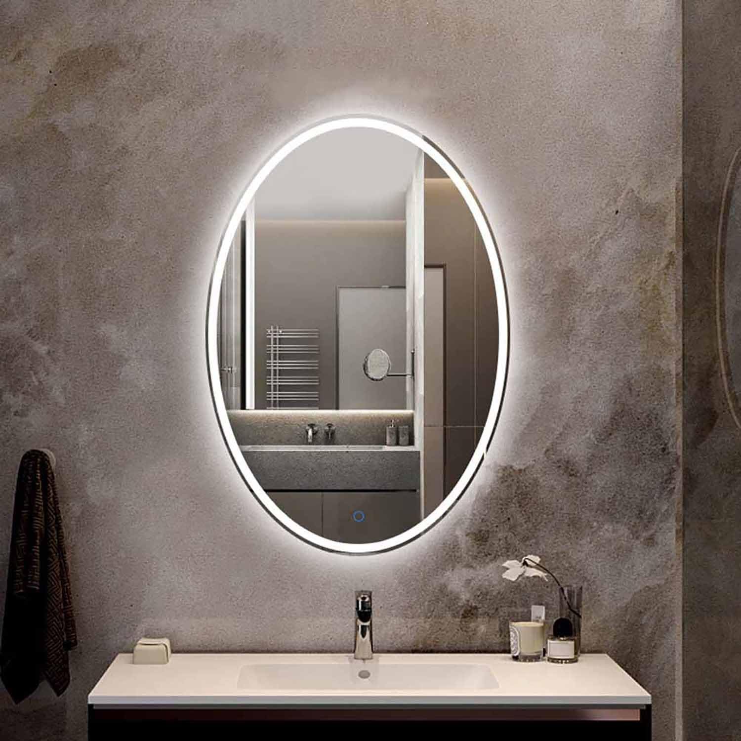FGXHHS Fogless Dimmable 40"x30" Large LED Lighted Vanity with Lights Touch Switch 32"x24" Wall Mounted Oval Frameless Home Decor(Frontlit,40 * 30inch)