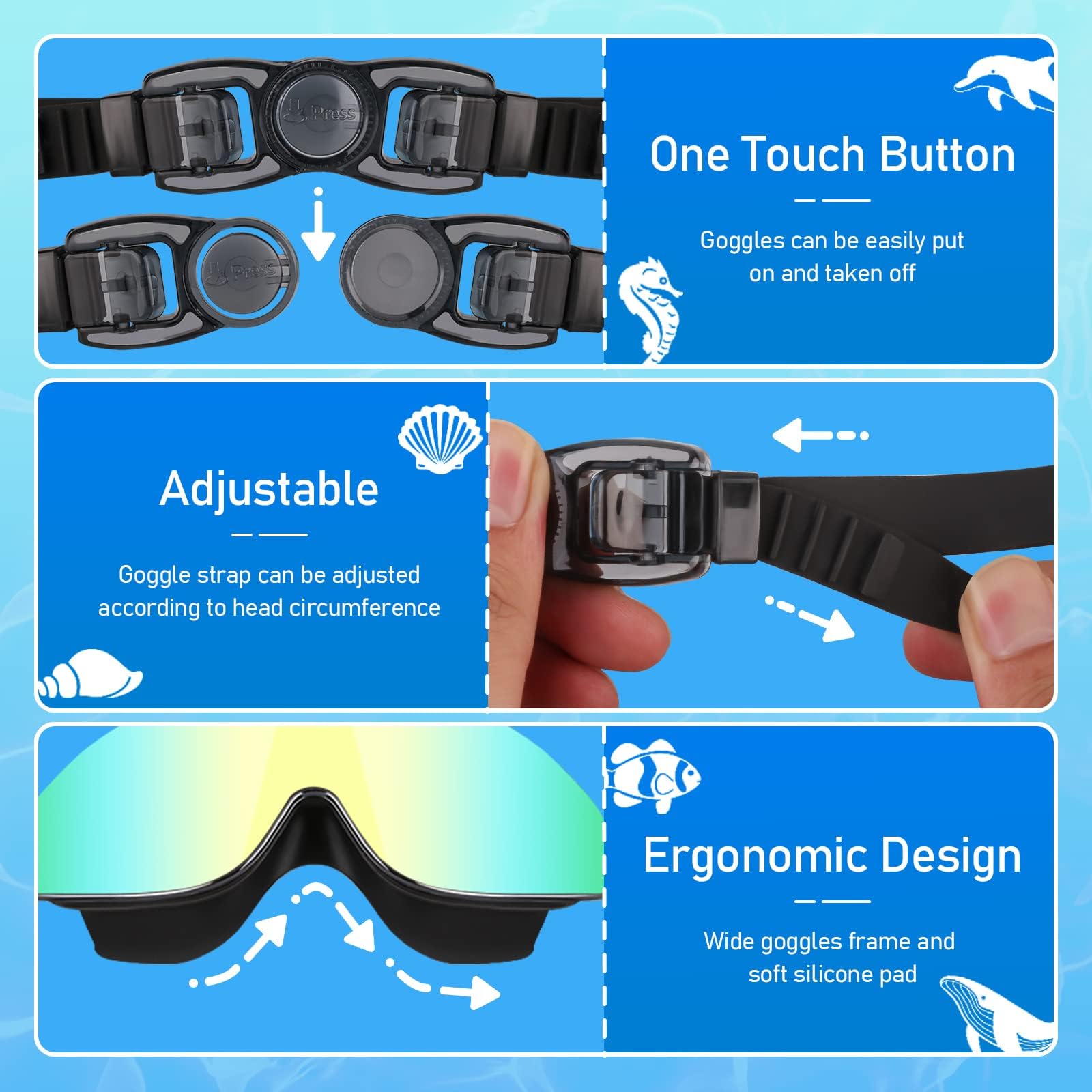 Vatefery Swimming Goggles Kids Toddler 6-14,Crystal Clear Polarized Swim Goggles for Kids,Junior Children Girls Boys,Anti-Fog,Waterproof,UV Protection Wide Vision Lenses - Image 3