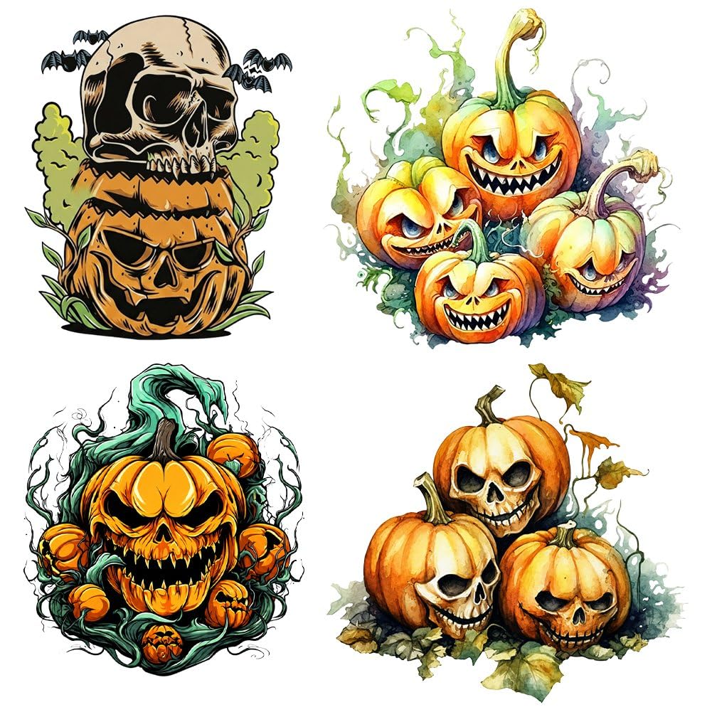 Sslvya 4 Pcs Halloween Wall Stickers Scary Skeleton Pumpkin Ghost Wall Decals Room Mural Stickers for Home Party Decoration