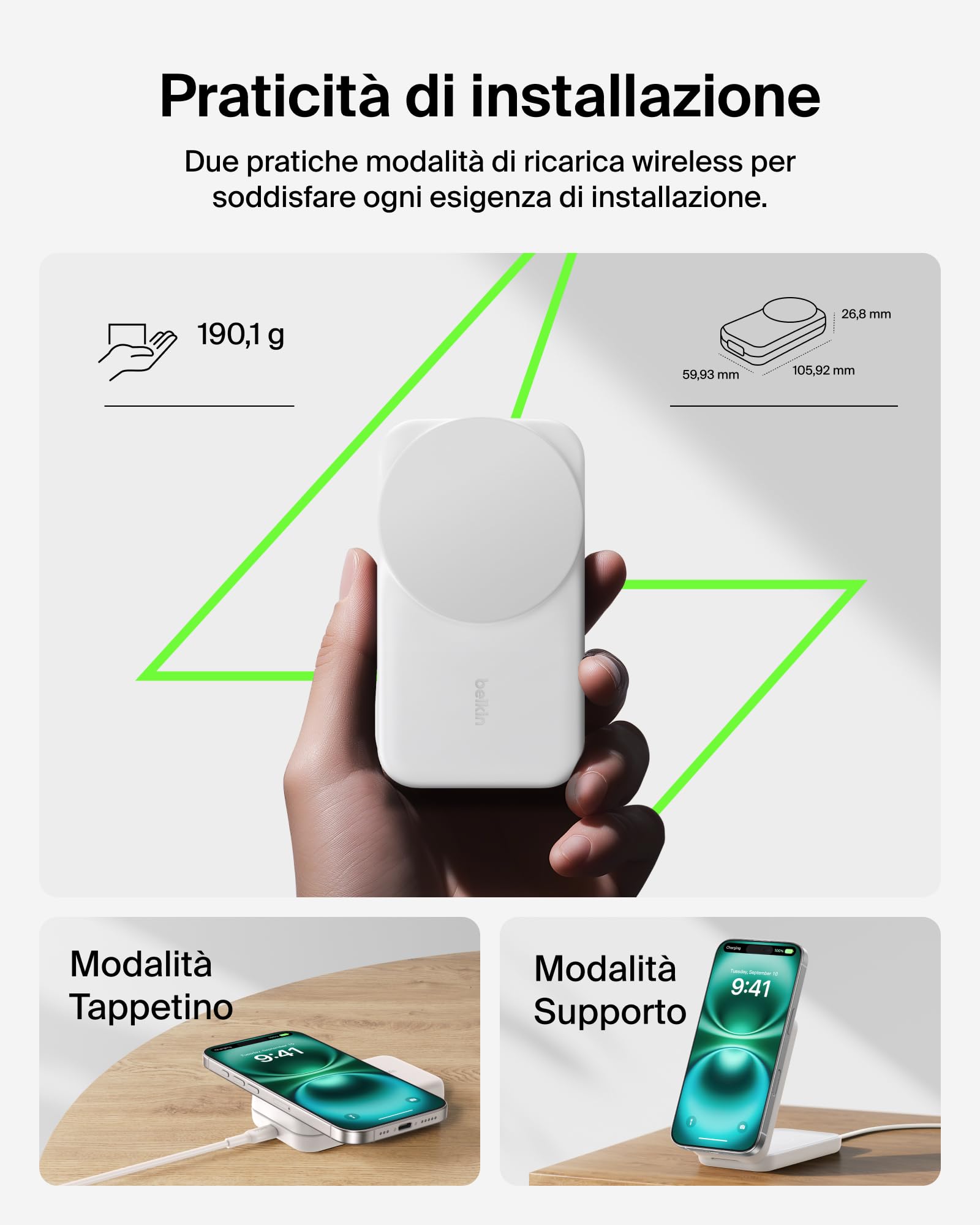 Belkin UltraCharge Caricatore Wireless Magnetico Qi2, Stazione di Ricarica 3 in 1 25W, Caricatore Compatibile con MagSafe per iPhone 16, Apple Watch, AirPods, Pixelsnap con Adattatore 45W, Bianco