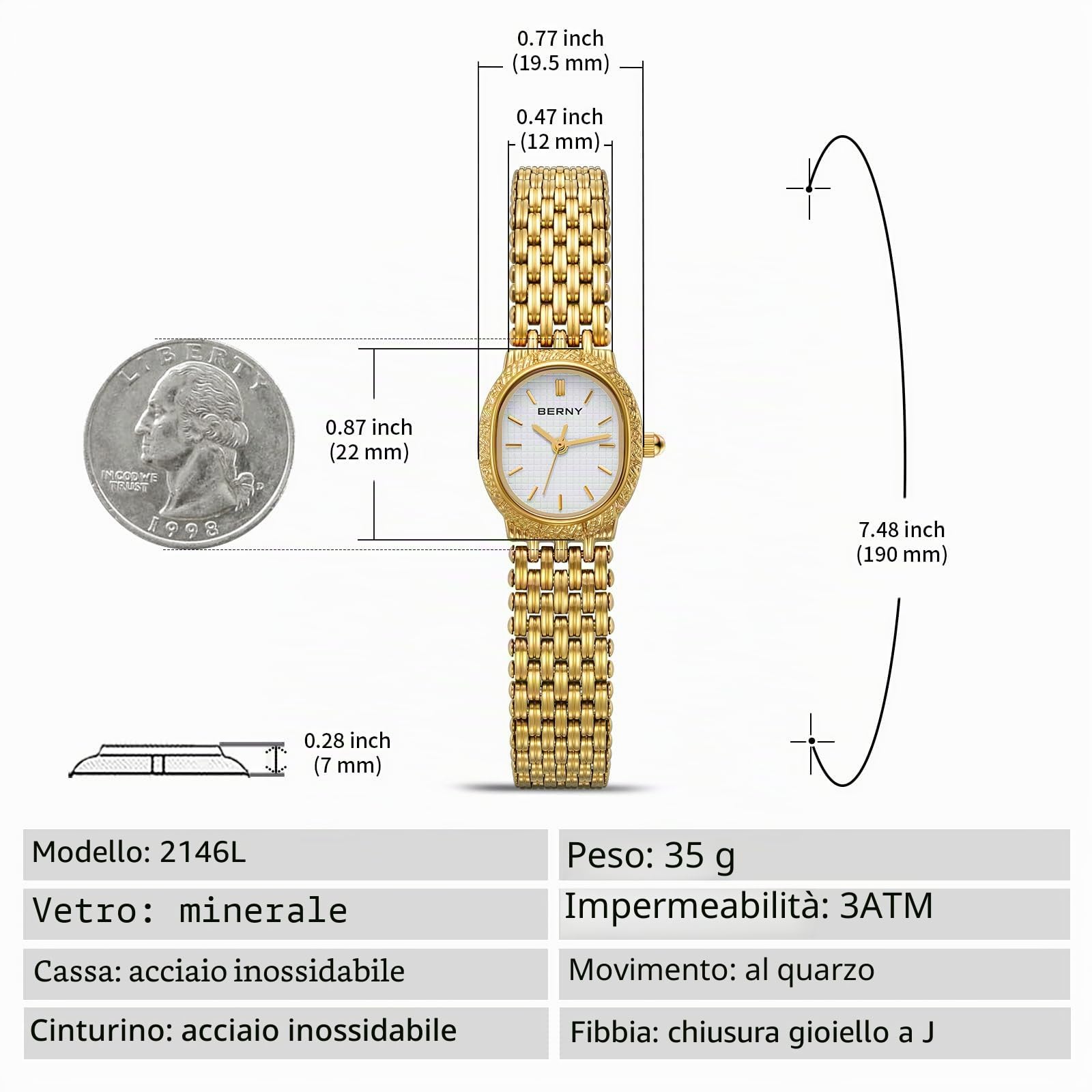 BERNY Orologi d'oro per le donne Bracciale Orologi al quarzo piccolo orologio da donna aggiornato con strumenti inclusi