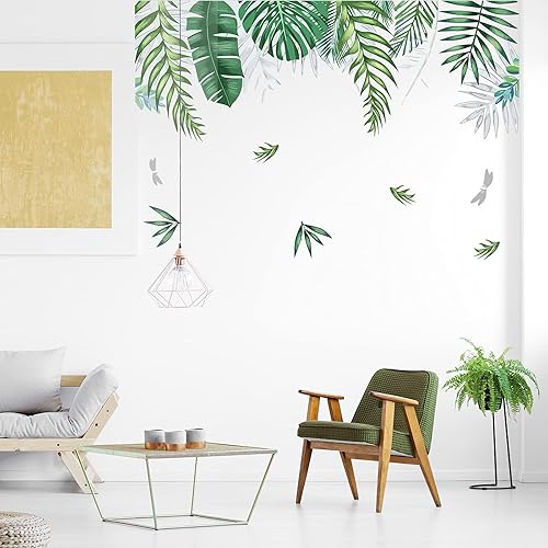 Miniatura 2 de KALYLOC - Adhesivos de pared con hojas de palmera tropicales verdes, impermeable, plantas verdes tropicales, despegar y pegar, decoración de pared