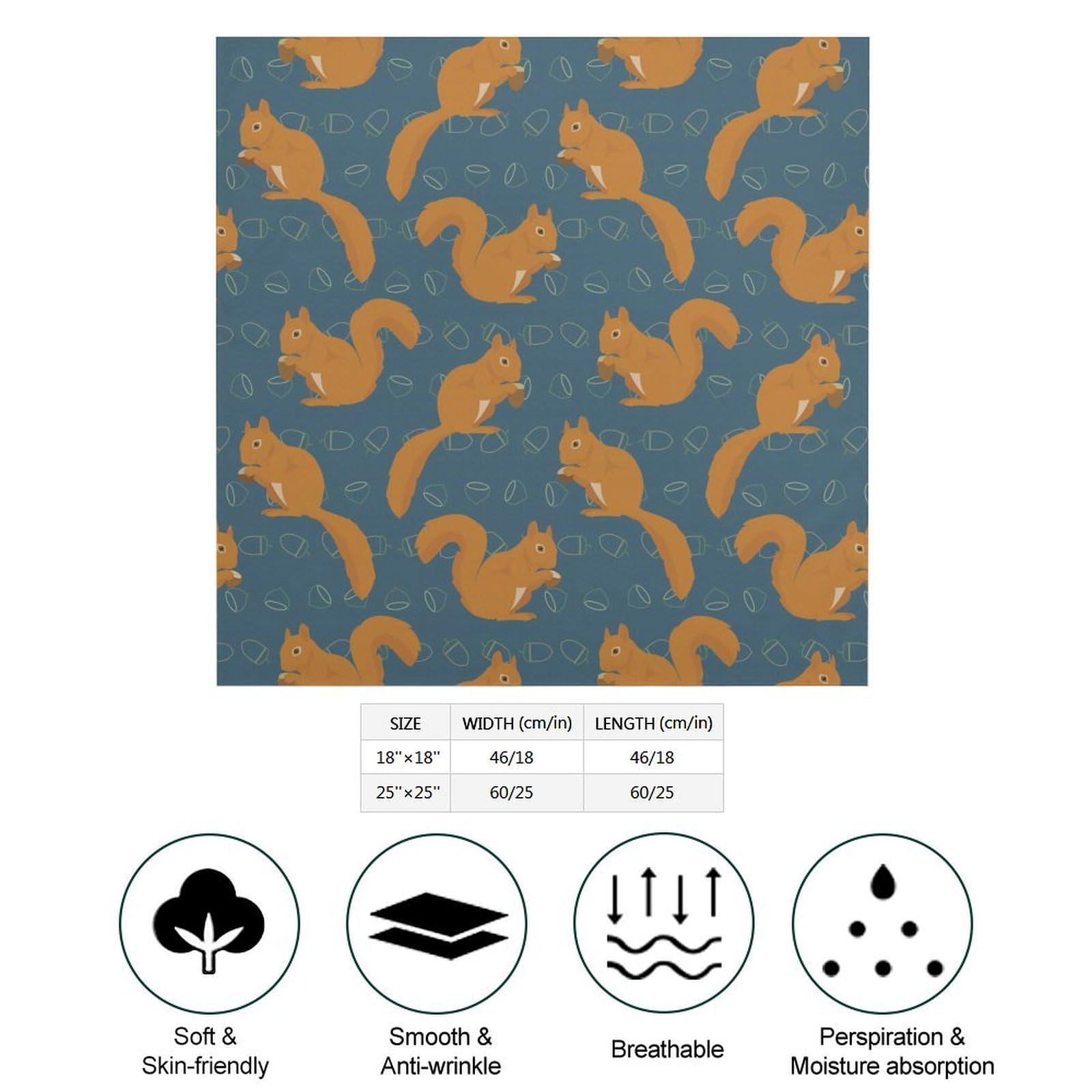 Csemeie Cute Squirrel Animal Pattern Bandana Hair Scarf Headband Adjustable Neckerchief for Men Women Decor