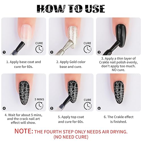 Miniatura 6 de U-Shinein Juego de esmalte de uñas de gel 3D Crackle súper fácil, 4 colores + juego de gel de color base blanca, increíble efecto de gel agrietado