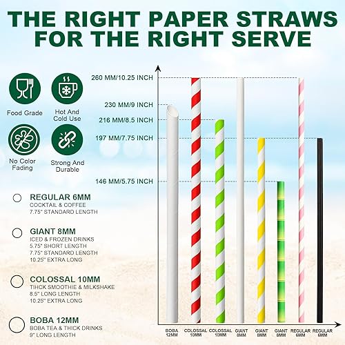 Miniatura 9 de Pajitas de papel negro cortas de 5.75 pulgadas de ancho y 0.315 in de ancho, desechables para vasos de bajo bola, cócteles mezclados, margaritas,
