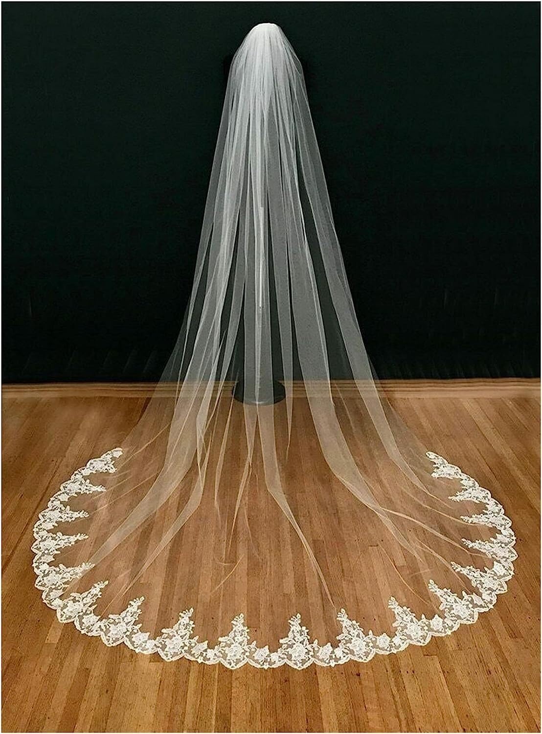 Veli da Sposa, veli da Sposa, Velo da Sposa Bianco Avorio 3 m con Nastro in Pizzo Pettine for Velo da cattedrale(Bianco)