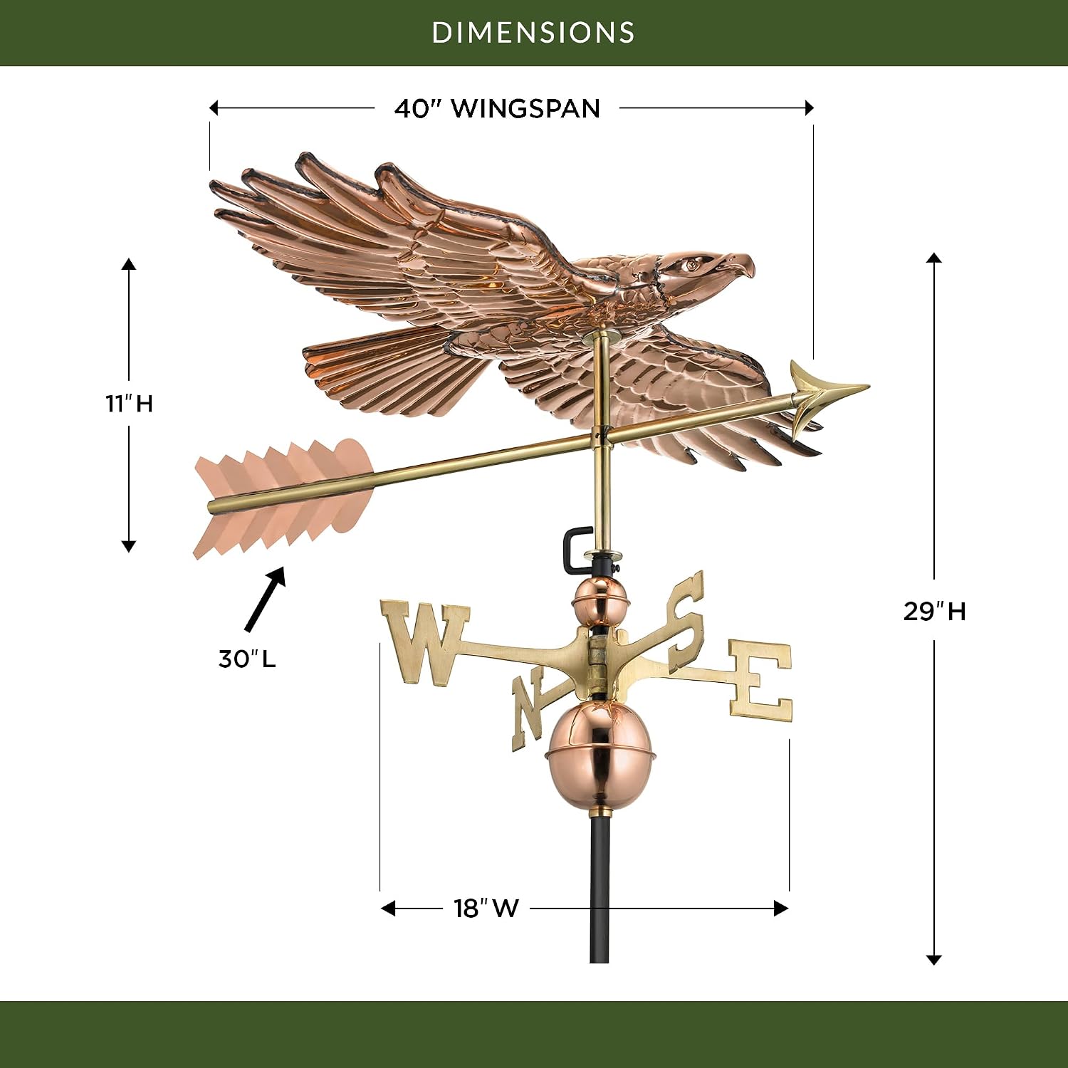 Good Directions Soaring Hawk Weathervane, Pure Copper