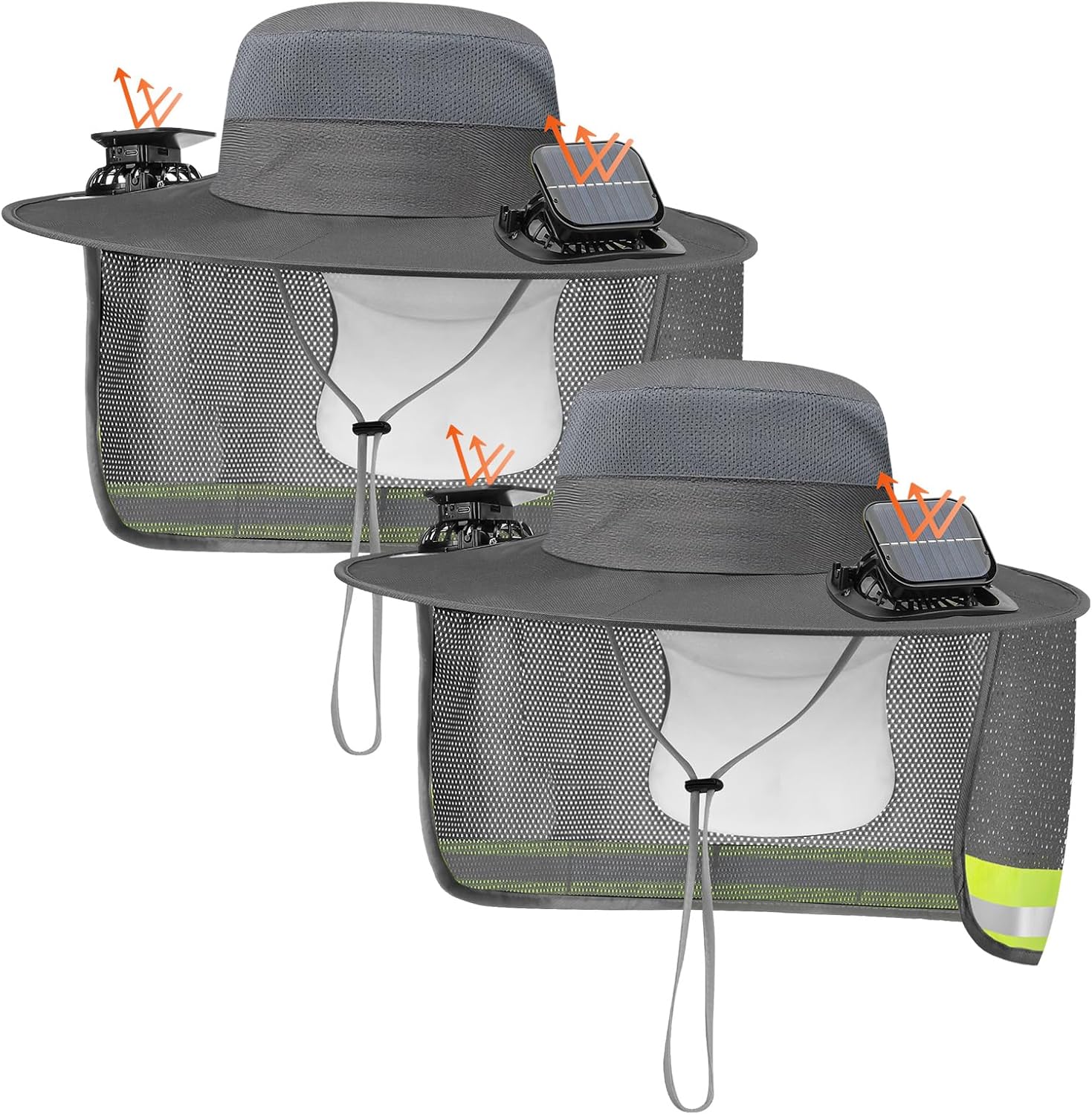 2 Pcs Sun Hat with Fan Solar&USB Powered for Men Women UPF 50+ UV Protection Wide Brim Safety Sun Hat for Out Work
