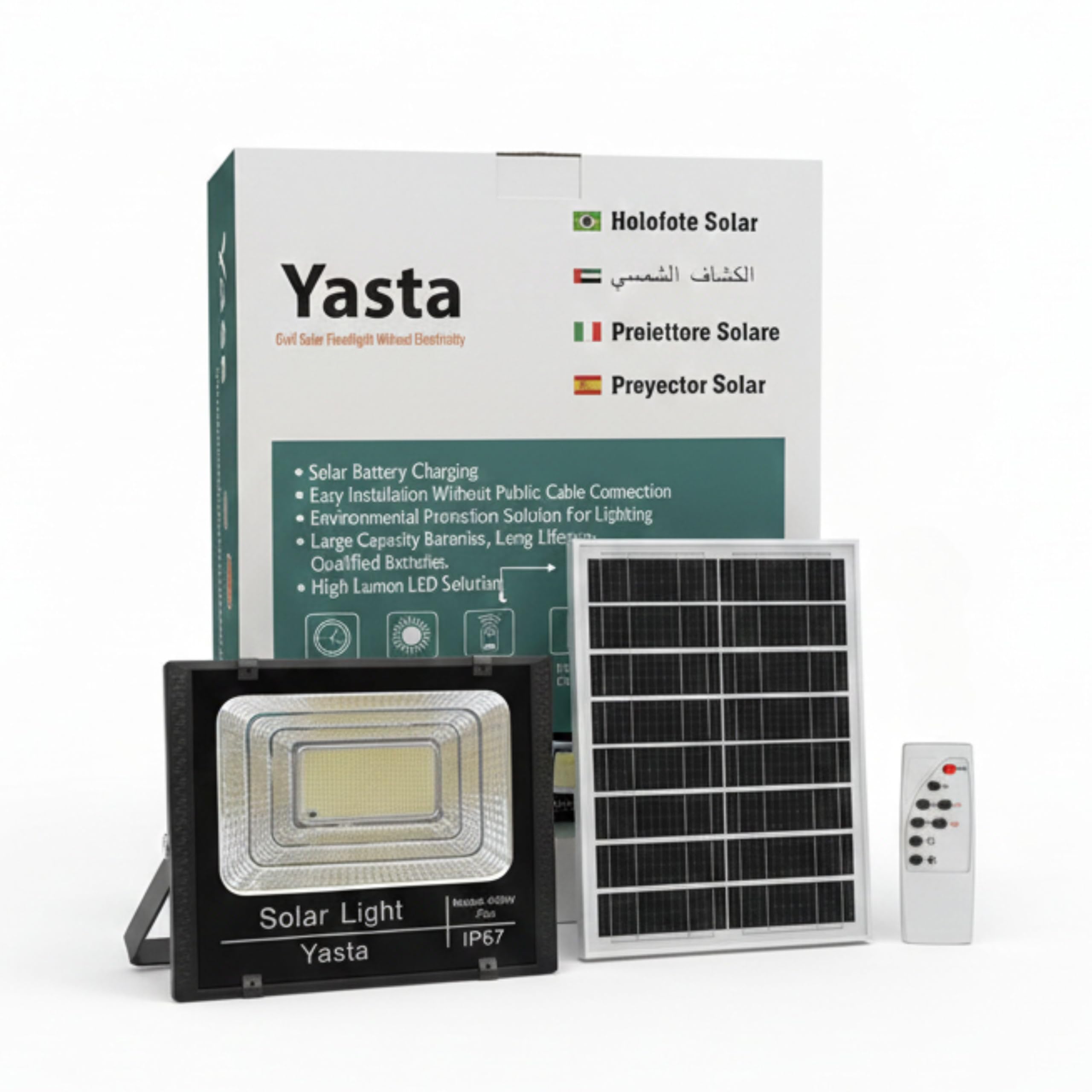 YASTA 3 Pezzi Faro LED Esterno Solare 400W PRO Luce Fredda con Telecomando | Alta luminosità 6500K, IP67 Impermeabile, Lampione con pannello separato, Sensore crepuscolare, Cavo lungo da 4 metri