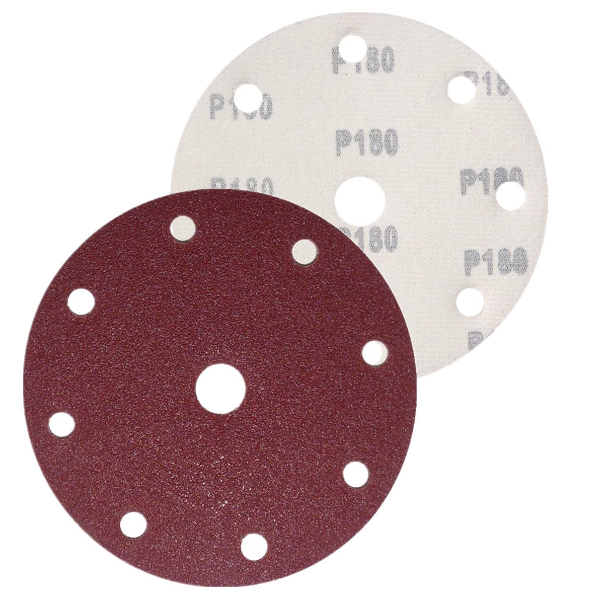 Discos de lija excéntricos (25 unidades, 150 mm de diámetro, 9 agujeros, grano P180)