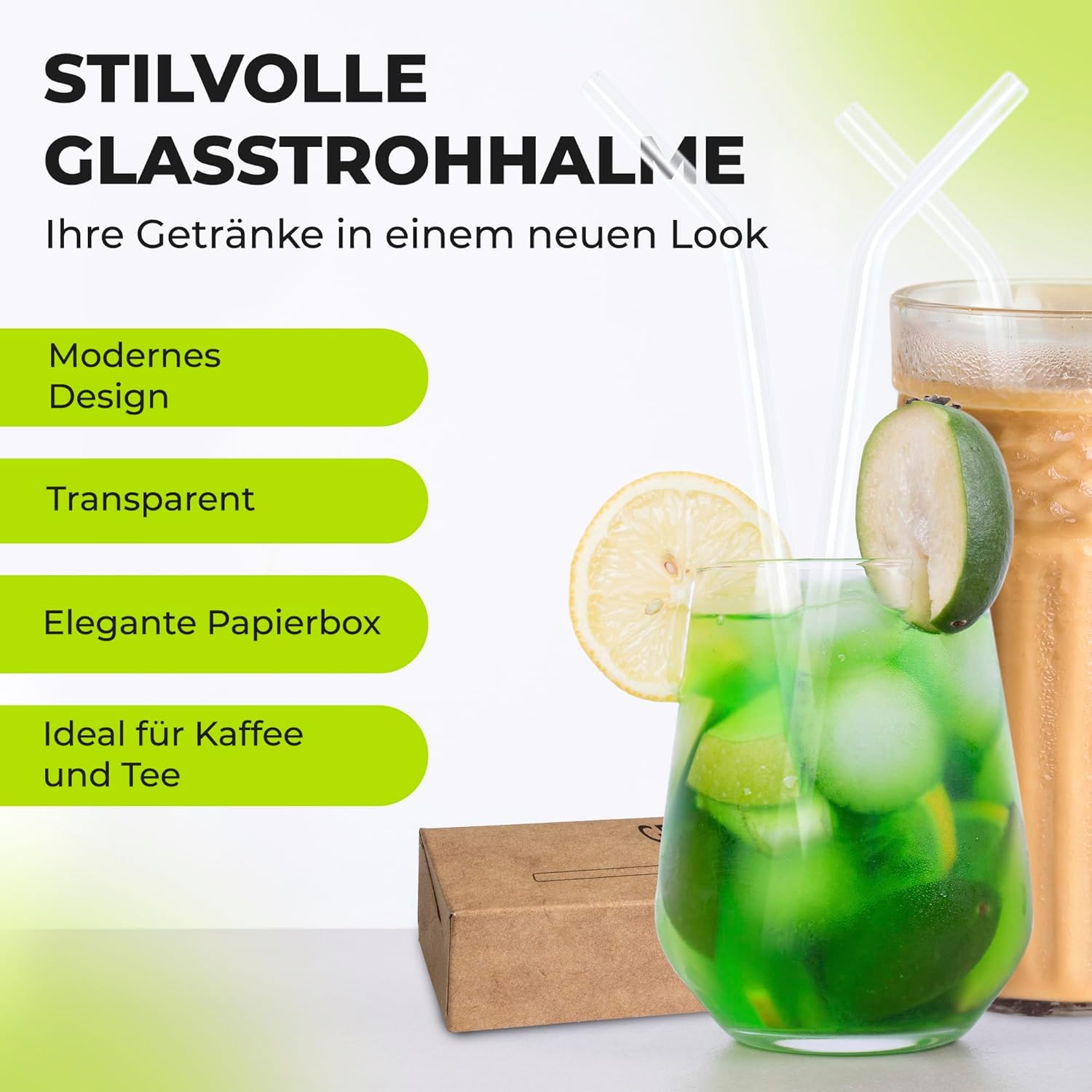 MJW Glasstrohhalme 18,5 cm – 200 Stück wiederverwendbare, robuste Trinkhalme aus Glas für die Gastronomie, umweltfreundlich und spülmaschinenfest