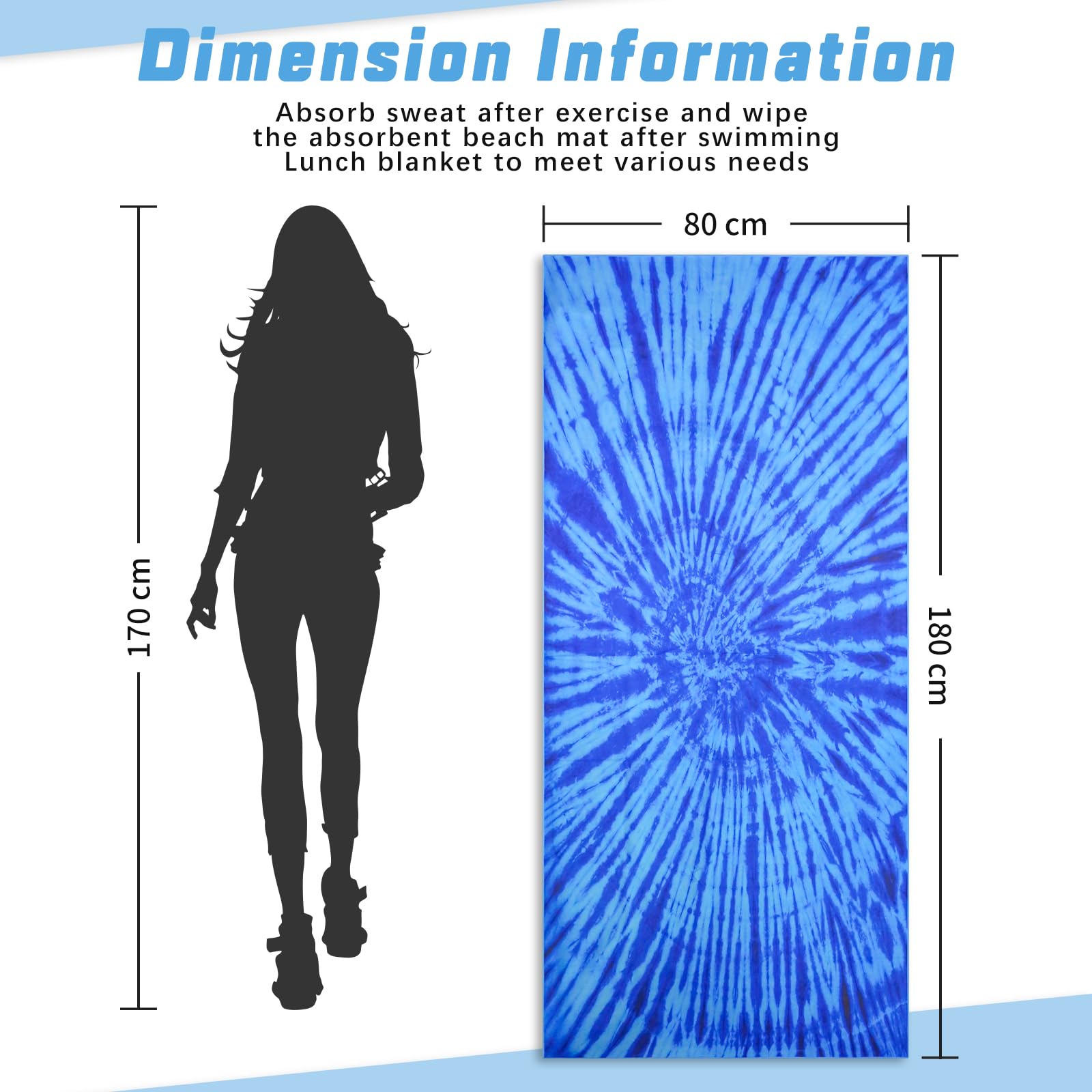 TMEOG Telo Mare Microfibra 180x80cm Telo Spiaggia Antisabbia Asciugatura Rapida Asciugamano Mare Leggero Salviettone Coperta Mare Sottile da Viaggio Piscina per Donna Uomo(Blu batik)