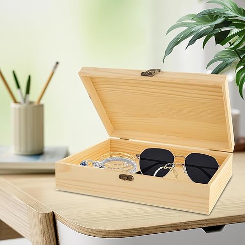 Miniatura 6 de Paquete de 2 cajas de madera sin terminar con tapa con bisagras, caja de almacenamiento de madera sin terminar de 12 x 7 x 3 pulgadas, caja de