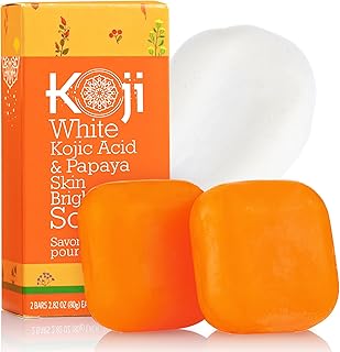 Kojic Acid & Papaya Skin Lightening Soap (80g/2 bar) - Natural Glow, Freckles, Acne Scars, and Age Spots with Hyaluronic Acid for Smooth Face and Body
