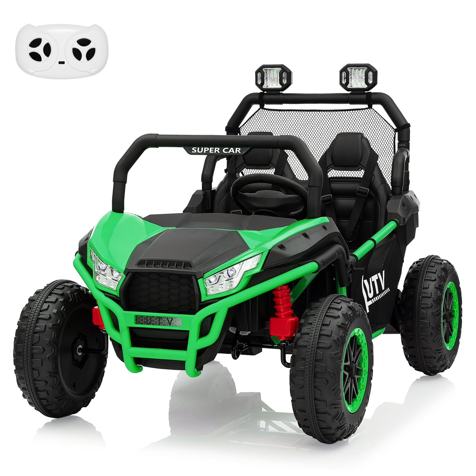 24V 2 Seater Ride On Car, XXXL Off-Road Utv for Kids w/Metal Frame, 20 Inch Wide Seat, 400W Electric Vehicle Toy Car w/Pop Music, 3 Speeds for Boys and Girls,Green