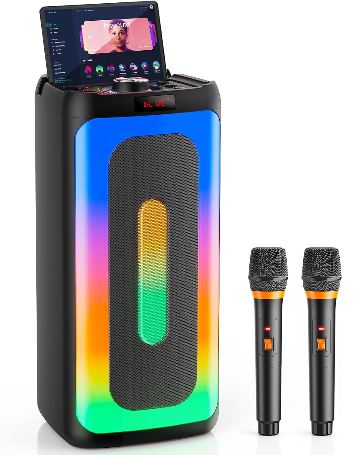 Karaoke Machine with 2 Wireless Microphones, Portable Bluetooth Karaoke Speaker for Adults & Kids, PA System Speaker for Gatherings,Home Party,Outdoor,Camping, Support USB/TF Card/AUX In
