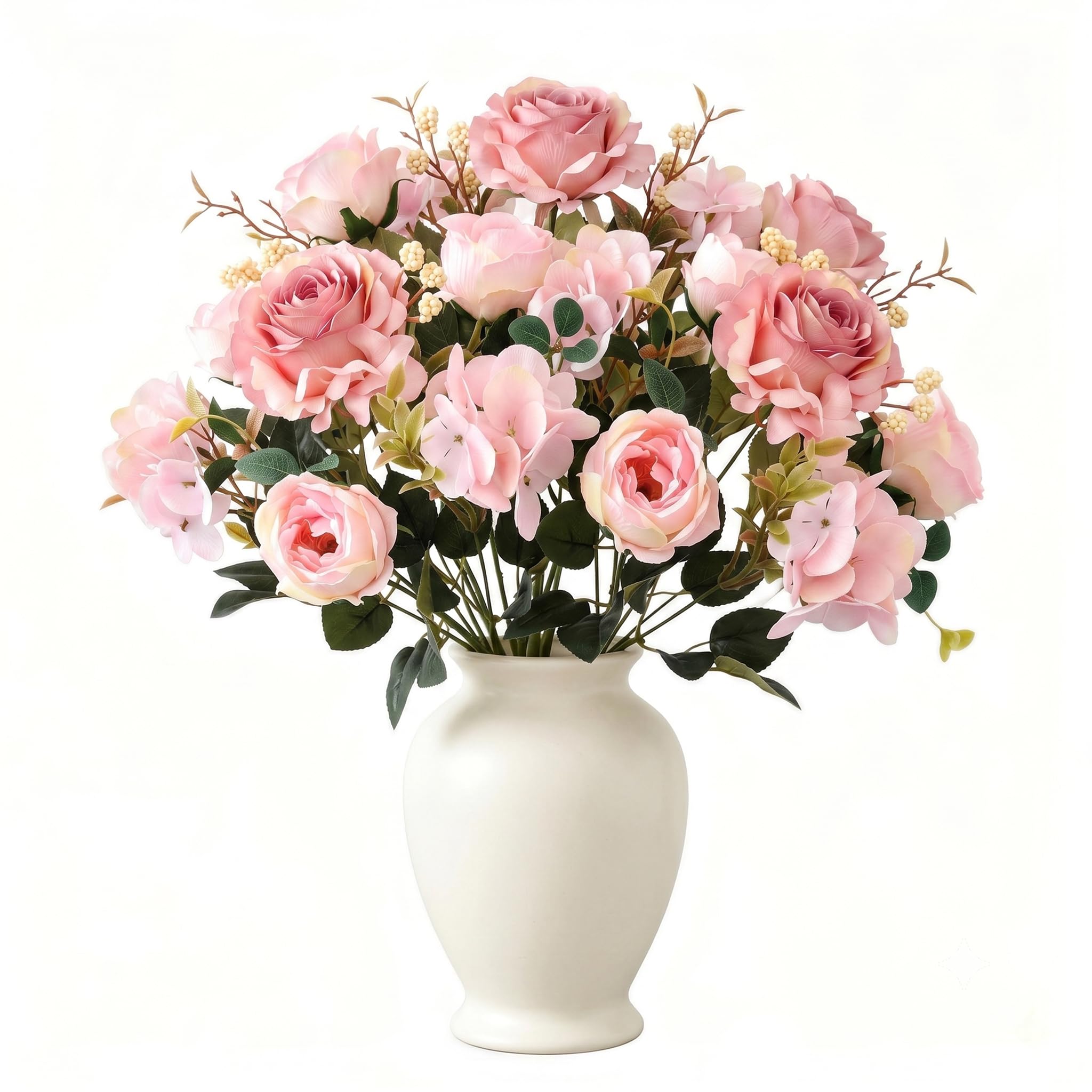 Aruicheng Artificial Roses Artificial Flowers Fake Faux Flowers That Look Real Pink Artificial Peonies Realistic Silk Flowers Bouquet of Flowers Plants for Outdoor Garden Indoor Home Decoration