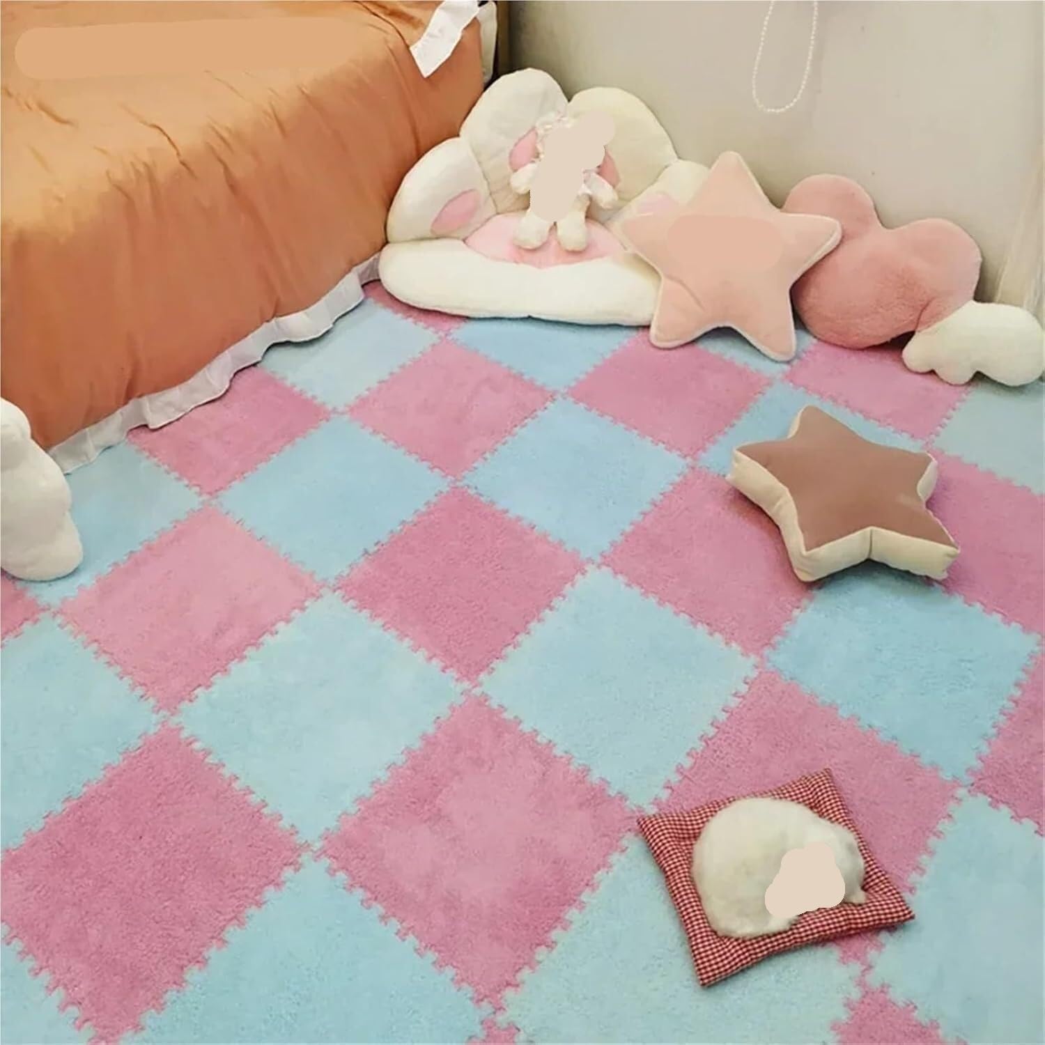 Plüsch-Puzzlematte, Plüsch-Puzzle Langhaar-Schaumstoff-Bodenmatte, Mehrfarbig, 10/20 Stück(Pink,10Pcs)