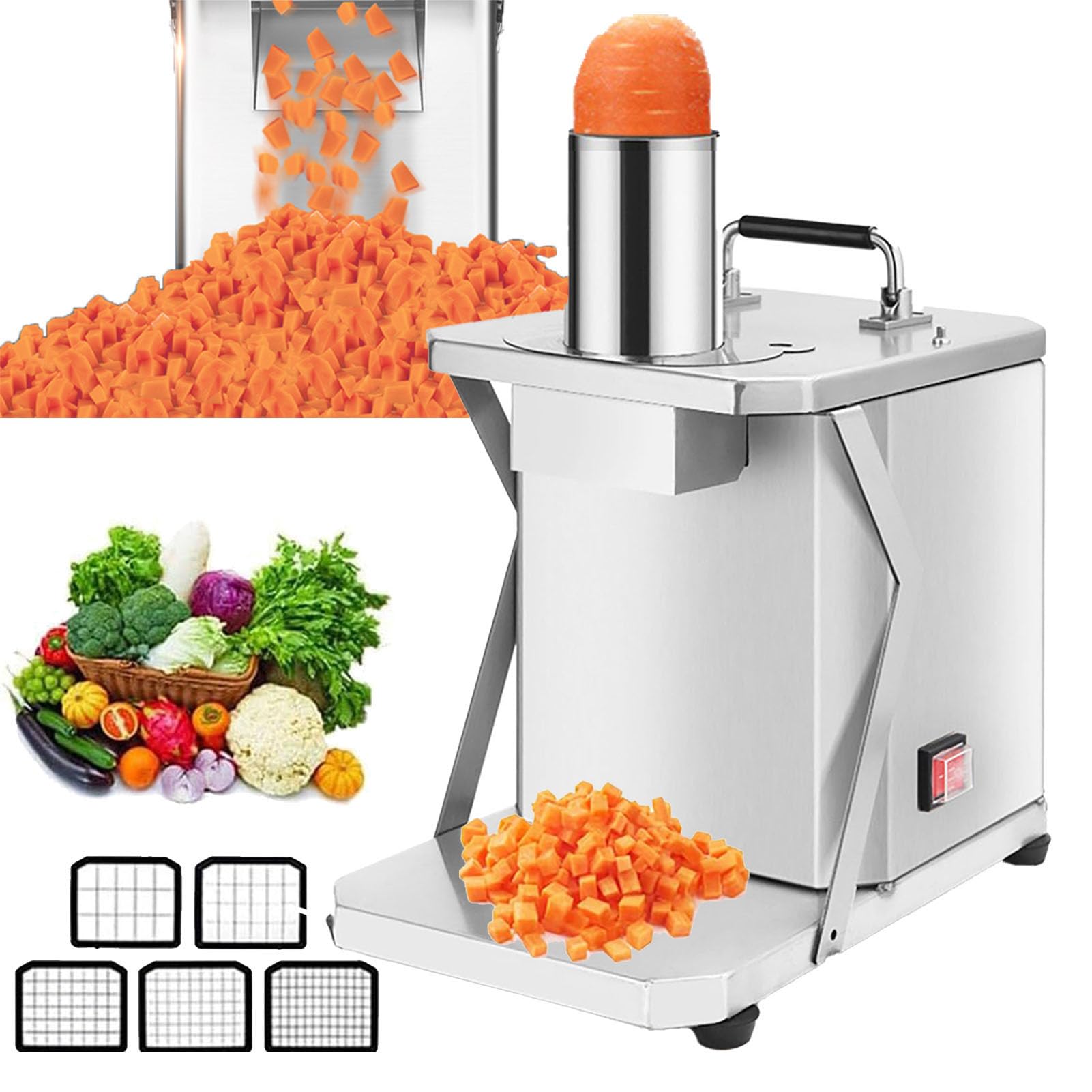 Cortador de Titular de Choque de Vegetales Comercial de 200 W, Cortador de Papa automático de Cebolla, máquina de Cortar Frutas de procesador de Alimentos, con 6/10/10/12/15 mm Cuchillas