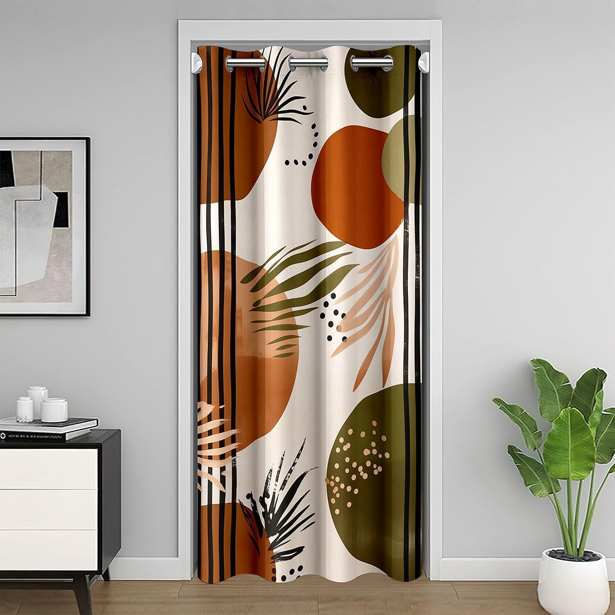 Feelyou Palm Leaf Doorway Curtain Privacy 1 Panel, 52"x80" Tropical Leaves Door Cover Curtain Leaf Branches Nature Theme 30%-50% Room Darkening Blackout Curtain Boho Exotic Bohemian Style