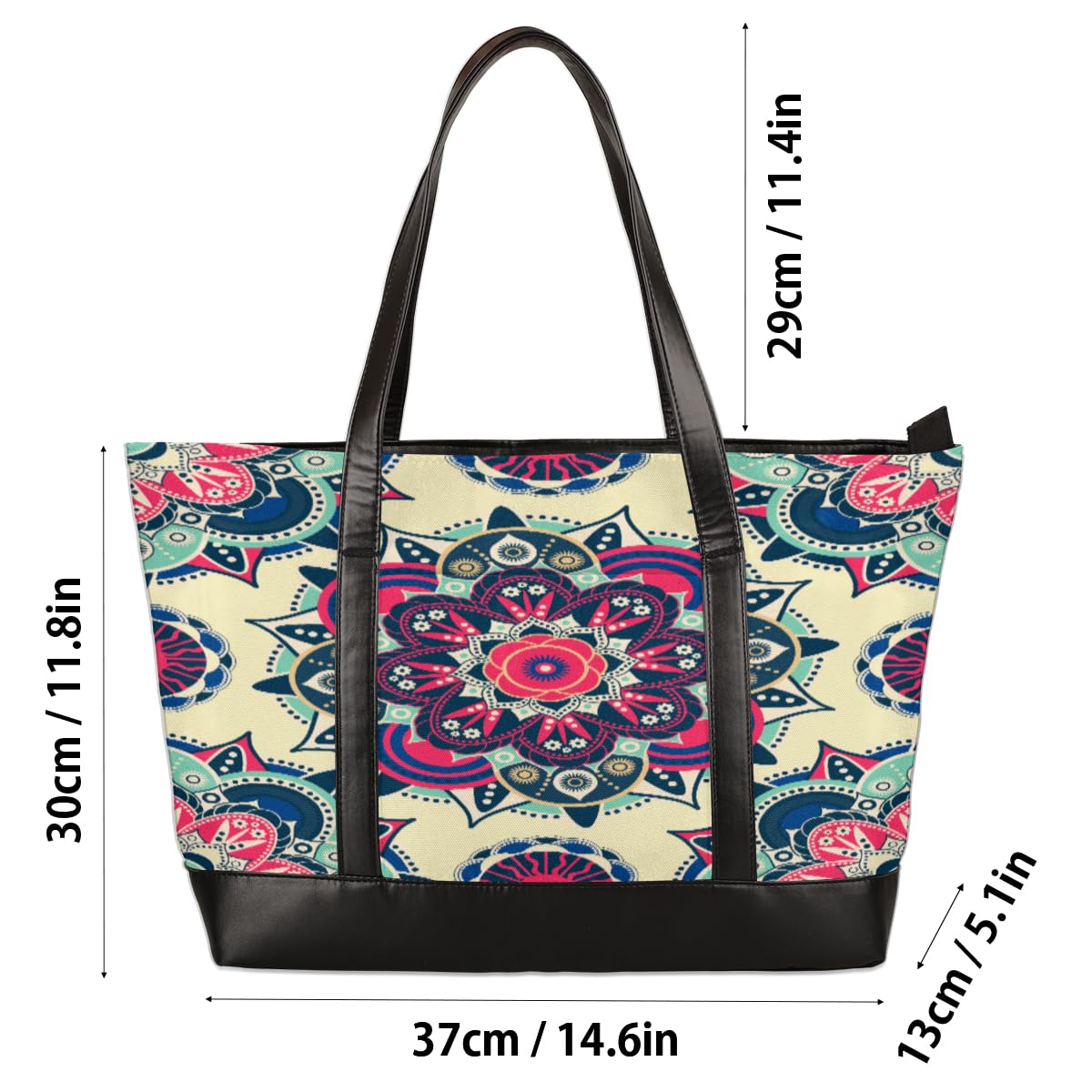 TropicalLife Etniczna mandala damska torba na laptopa etniczna mandala damska zamek błyskawiczny duża płócienna torebka na ramię torba kurierska do biura podróży na zakupy, Kolor, 15 L