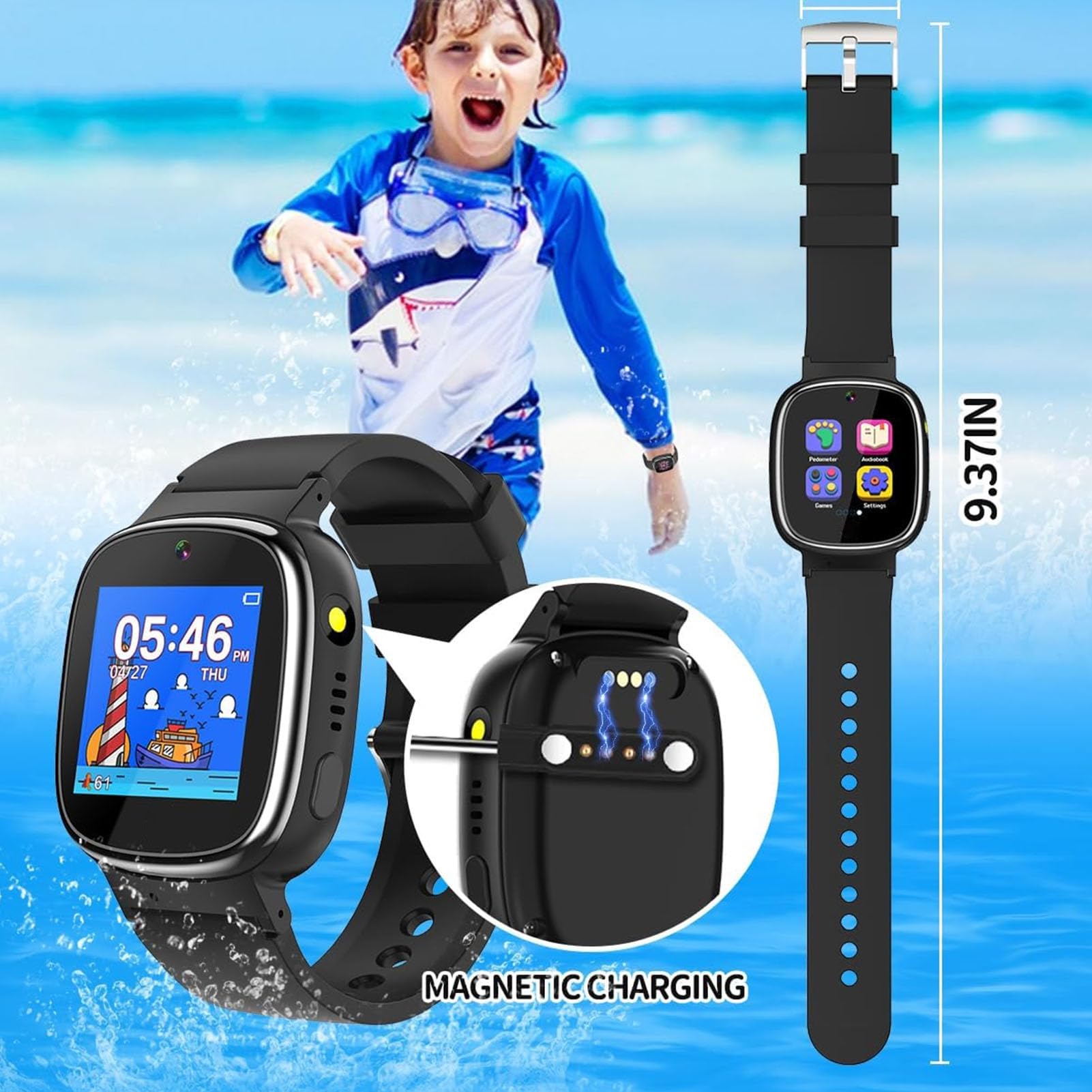 Annadue Smartwatch per Bambini e Bambine con 24 Giochi Puzzle, Schermo Touch, Fotocamera, Riproduzione di Musica e Video, Sveglia, Torcia, Contapassi, Registratore Vocale, Schermo (BLACK)