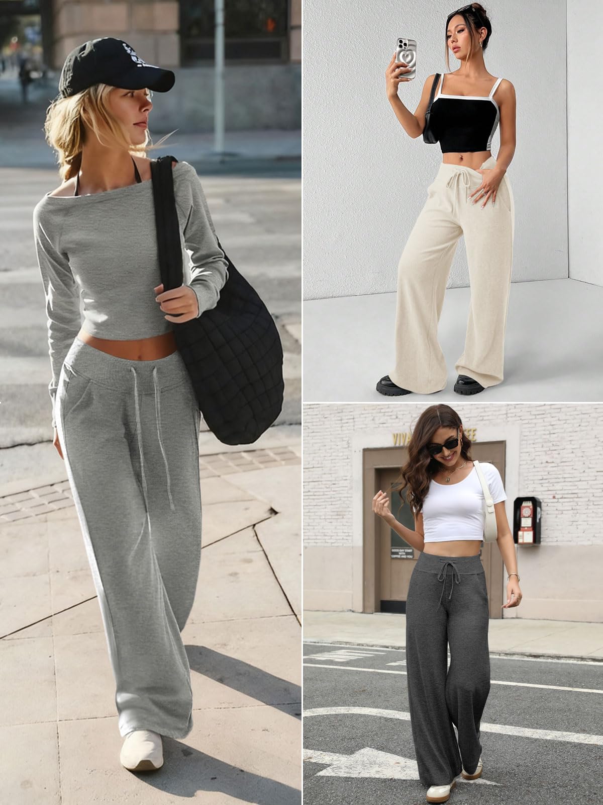 ATHMILE Sweatpants Women Fall Outfits Wide Leg Baggy Pants High-Waisted Drawstring Sweat Pants Fashion Joggers with Pocket