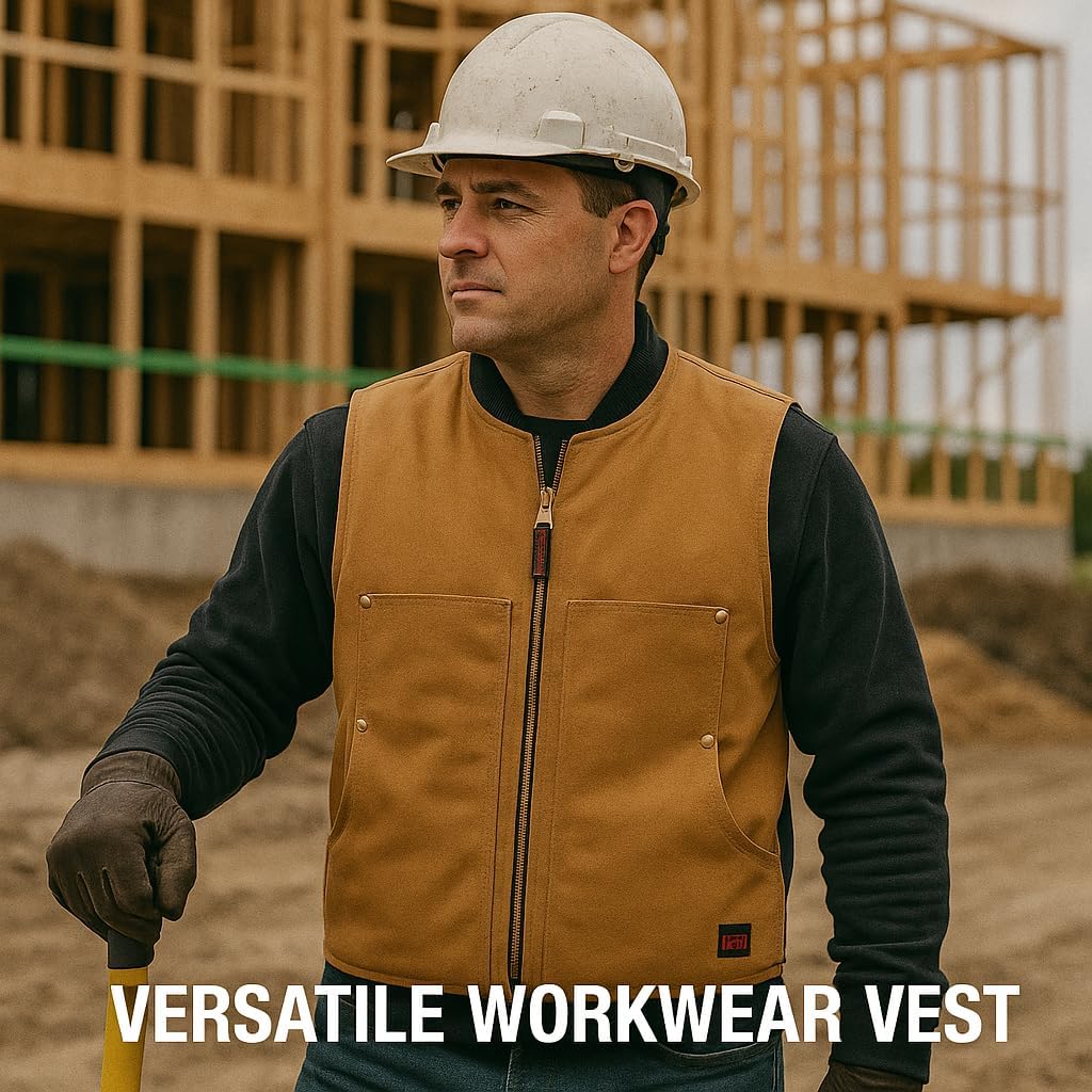 Tough Duck Lined Vest - Heavy-Duty Workwear for Cold Conditions | Insulated, Durable, & Weather-Resistant | Cotton 12 oz, Brown, Small