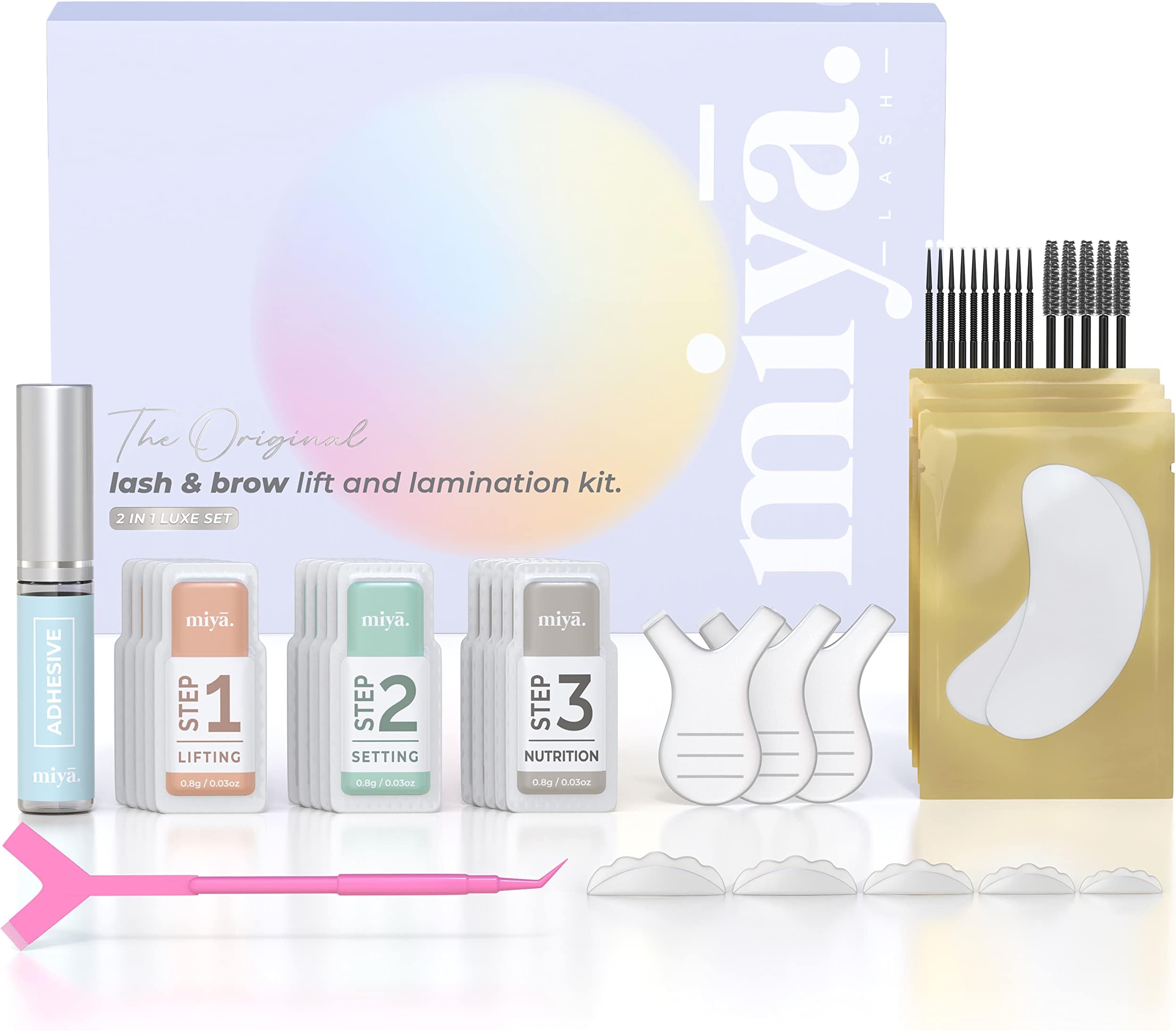 MIYA LASH 2 in 1 Lash Lift & Brow Lamination Kit | Instant Fuller Eyebrows, Eyelashes | Salon Result lasts 8 weeks | Professional LVL, Perm, Laminate | Lash Lift Kit with Silicone Shields, Lash Picks