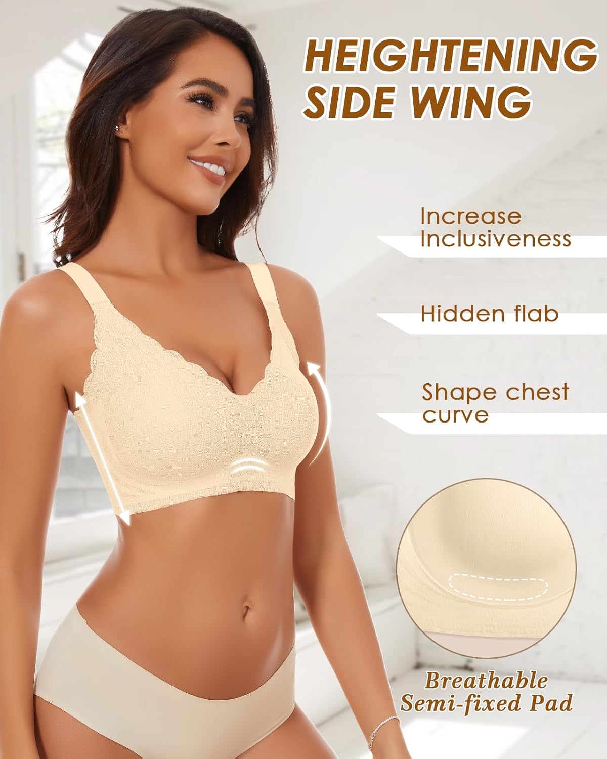 WOWENY Wireless Lace Bras for Women Scalloped No Underwire Push Up Bralettes Comfortable - Image 4