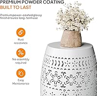 Vista 4 de VINGLI Outdoor Iron Side Table, Patio End Table Anti-Rust Metal Round Drum Garden Stool Plant Stand Indoor Iron Accent Table for Patio Deck Porch