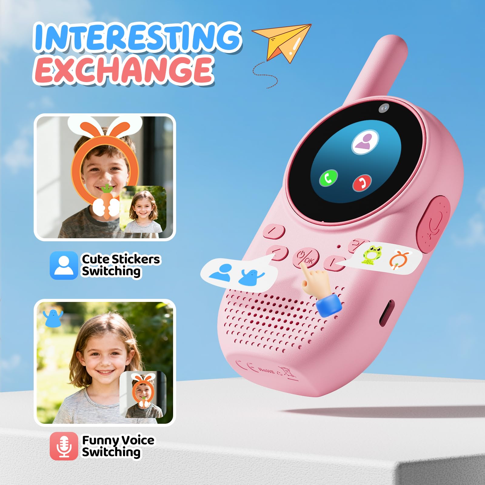 Video walkie talkie bambini, Walkie talkie bambini ricaricabili con telecamera HD & Modificatore vocale, Lungo Raggio, Regalo di Natale per Bambin i dai 3-12 Anni (blu/blu)