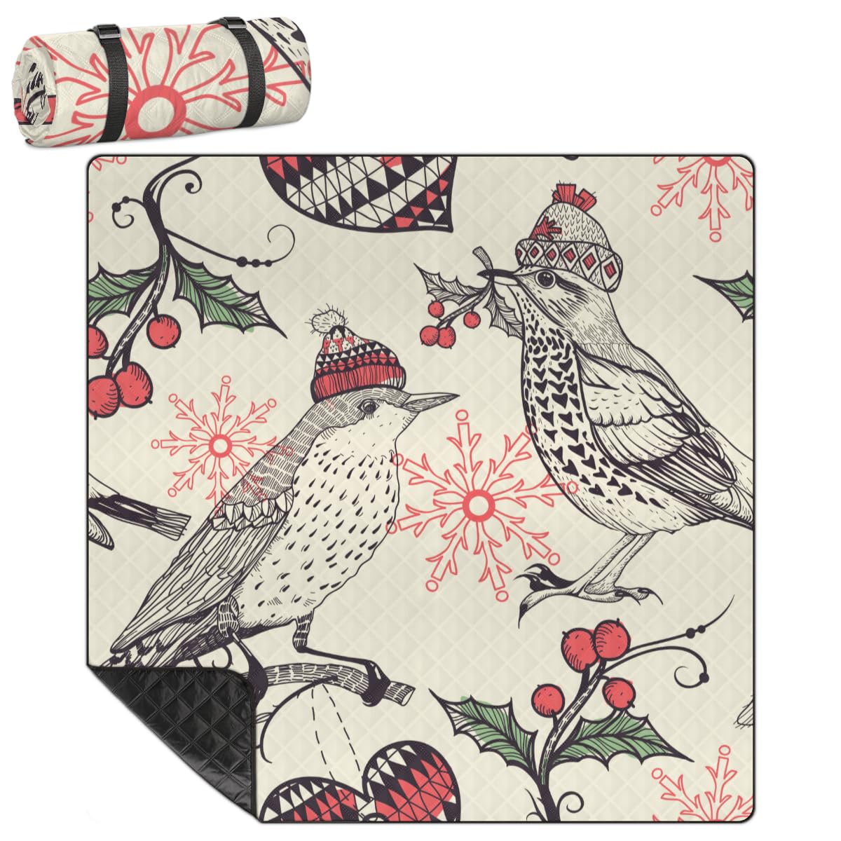 Shimoshe Extra Large Picnic Blankets 79”x 79”, Ethnic Bird Waterproof Foldable Picnic Mat with Straps Portable Beach Blanket for Camping Park Grass Beach Indoor