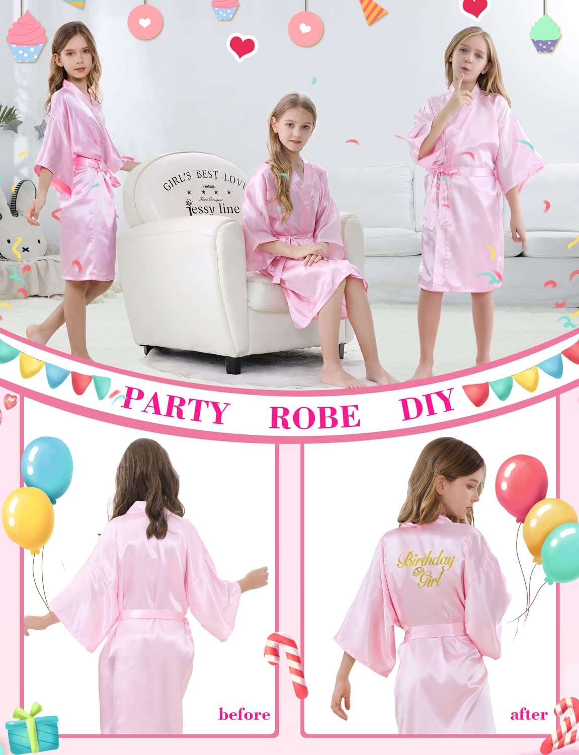 30 Pieces Favors Slumber Spa Party Birthday Girl Silky Robe with Eye Masks Bow Veil Toe Separators Colored Ribbons