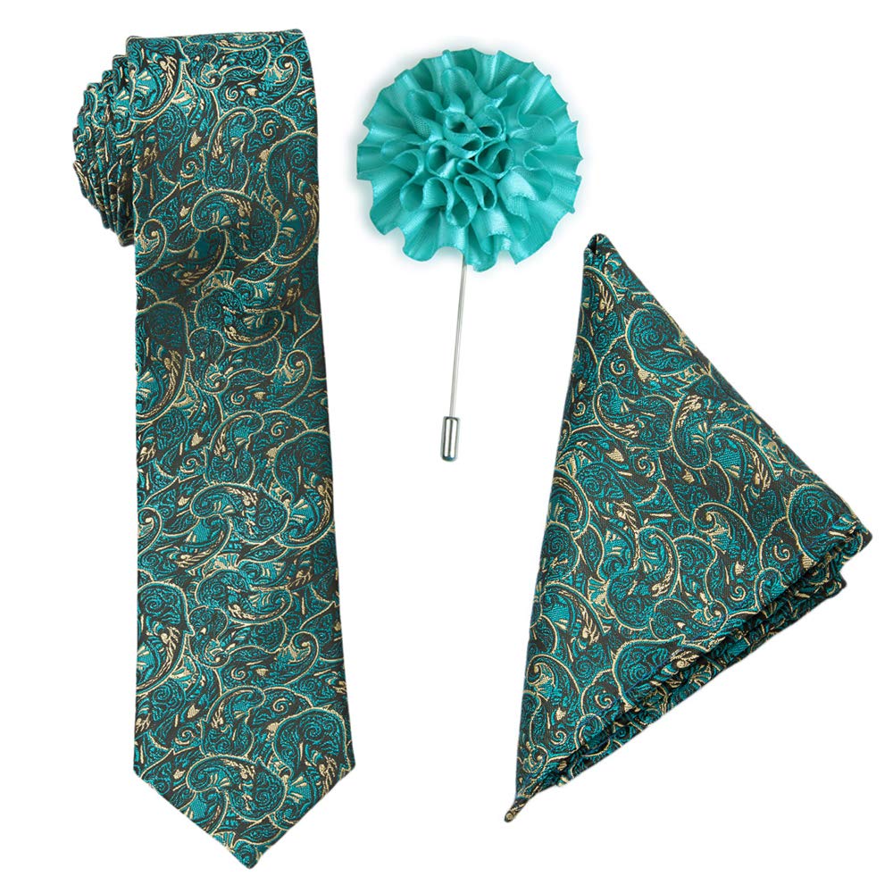 vibhavari Men's Green Micro Polyester Necktie Set with Pocket Square and Lapel Pin (Pink, Free Size)-picture-20
