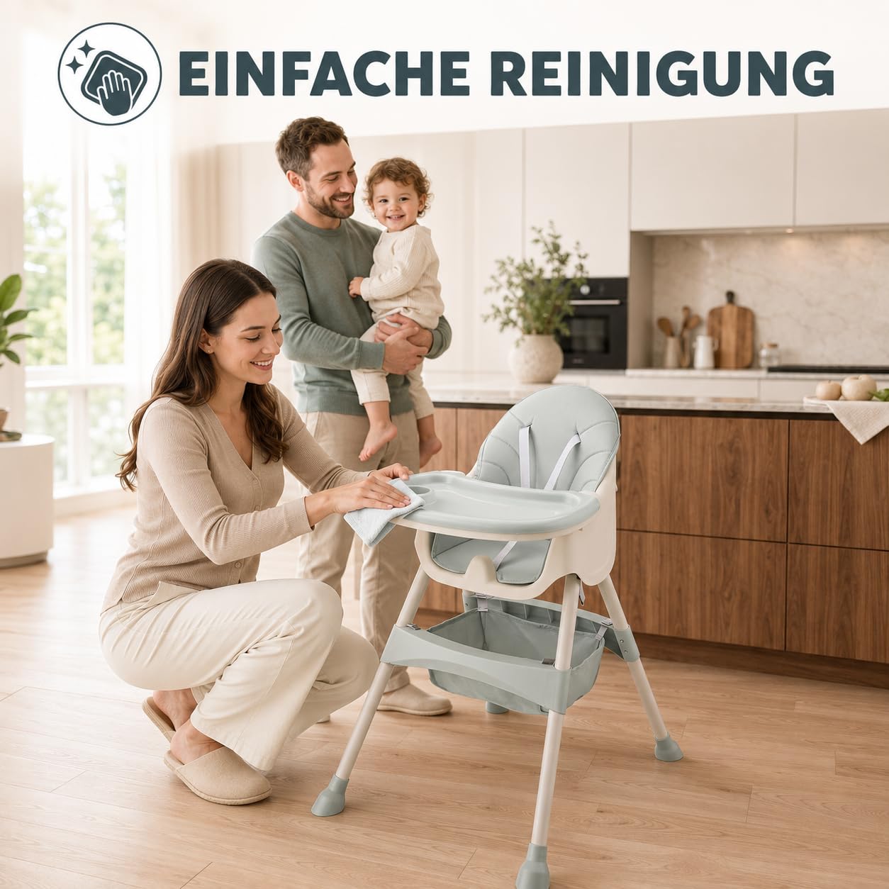 Baby Vivo Hochstuhl 2in1 Baby Kinder Babyhochstuhl Kombihochstuhl - Abnehmbares Verstellbares Tablett - mit Hängekorb - Oscar in Türkis