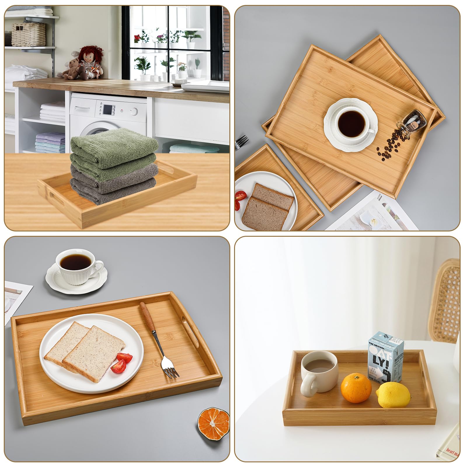 Plateau De Service Plateau En Bambou Naturel - Idéal Pour Petit-déjeuner, Rangement Déco Et Organisation Maison Plateau Rangement Cosmétiques