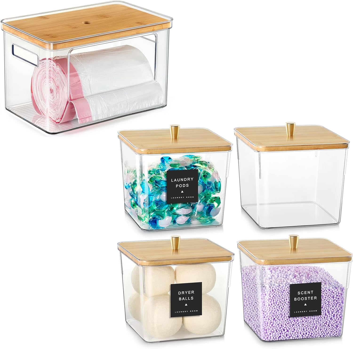 Hudgan Laundry Room Organization Containers and Extra Large Trash Bag/Garbage Bag Dispenser