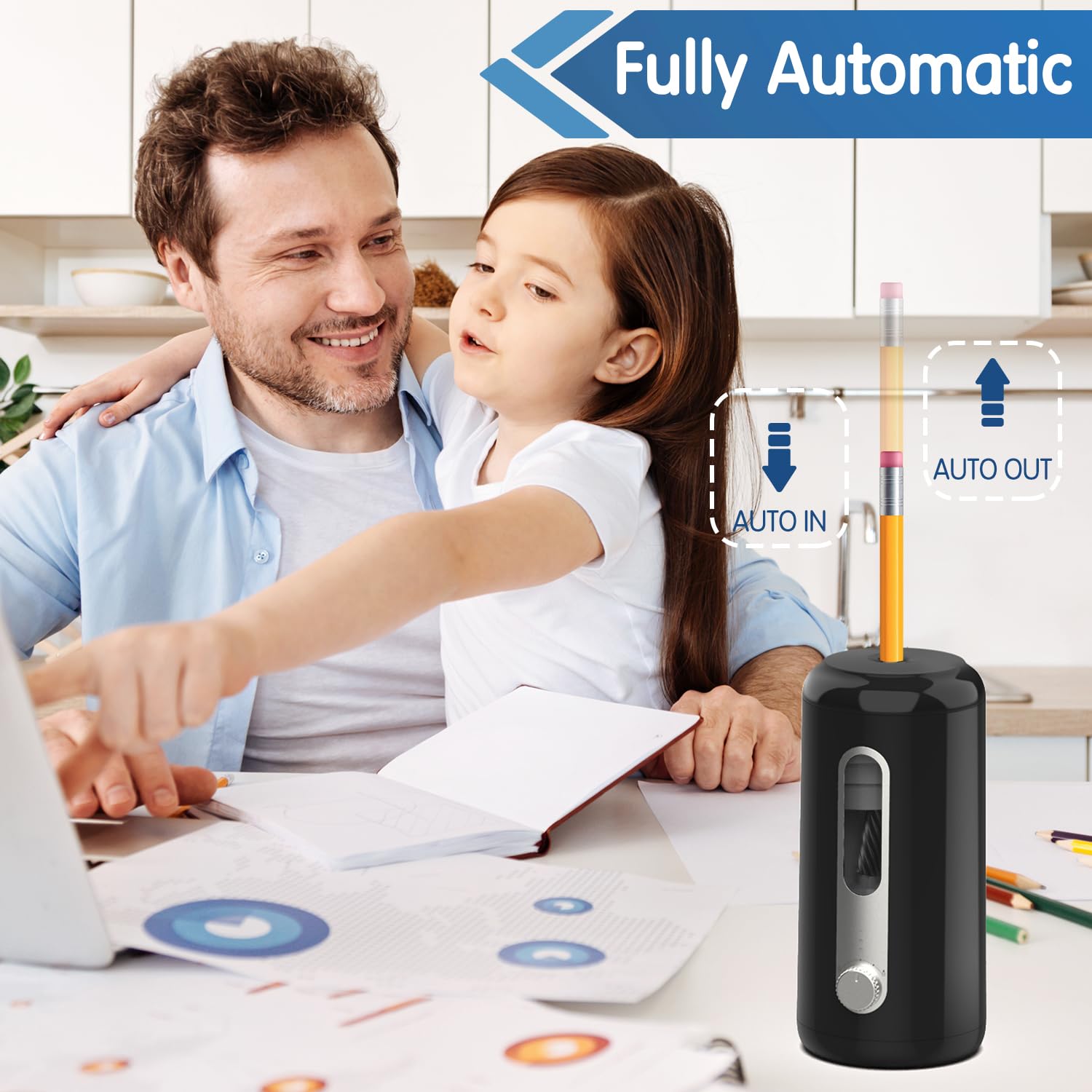 deli Temperamatite elettrico, completamente automatico, nero