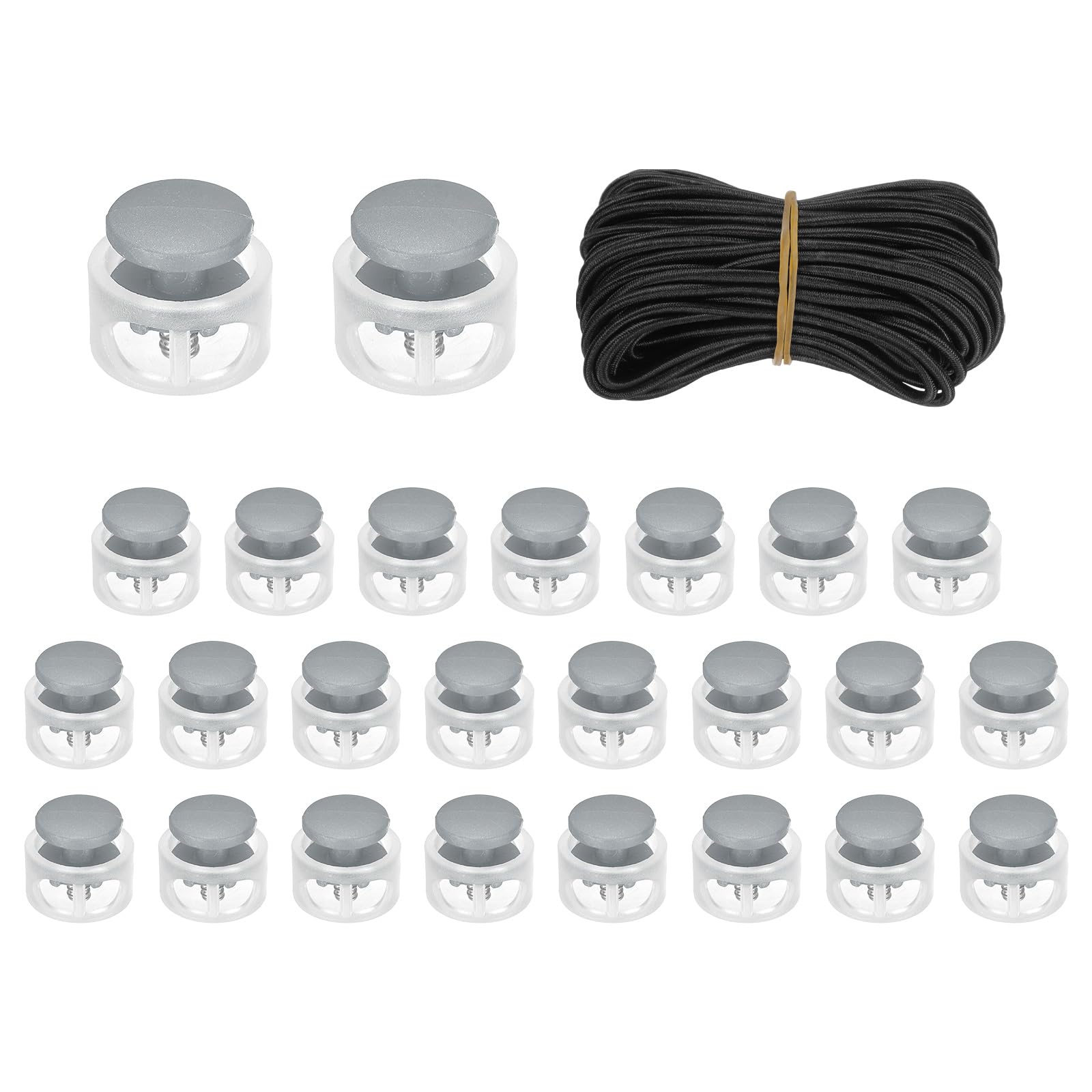sourcing map 25 Pcs Double Hole Cord Locks with 32.8 ft Elastic Cord, 14mm Nylon Spring Toggle Stopper Clip for Backpack Shoelaces Drawstring Paracord Pants, Gray — image 1