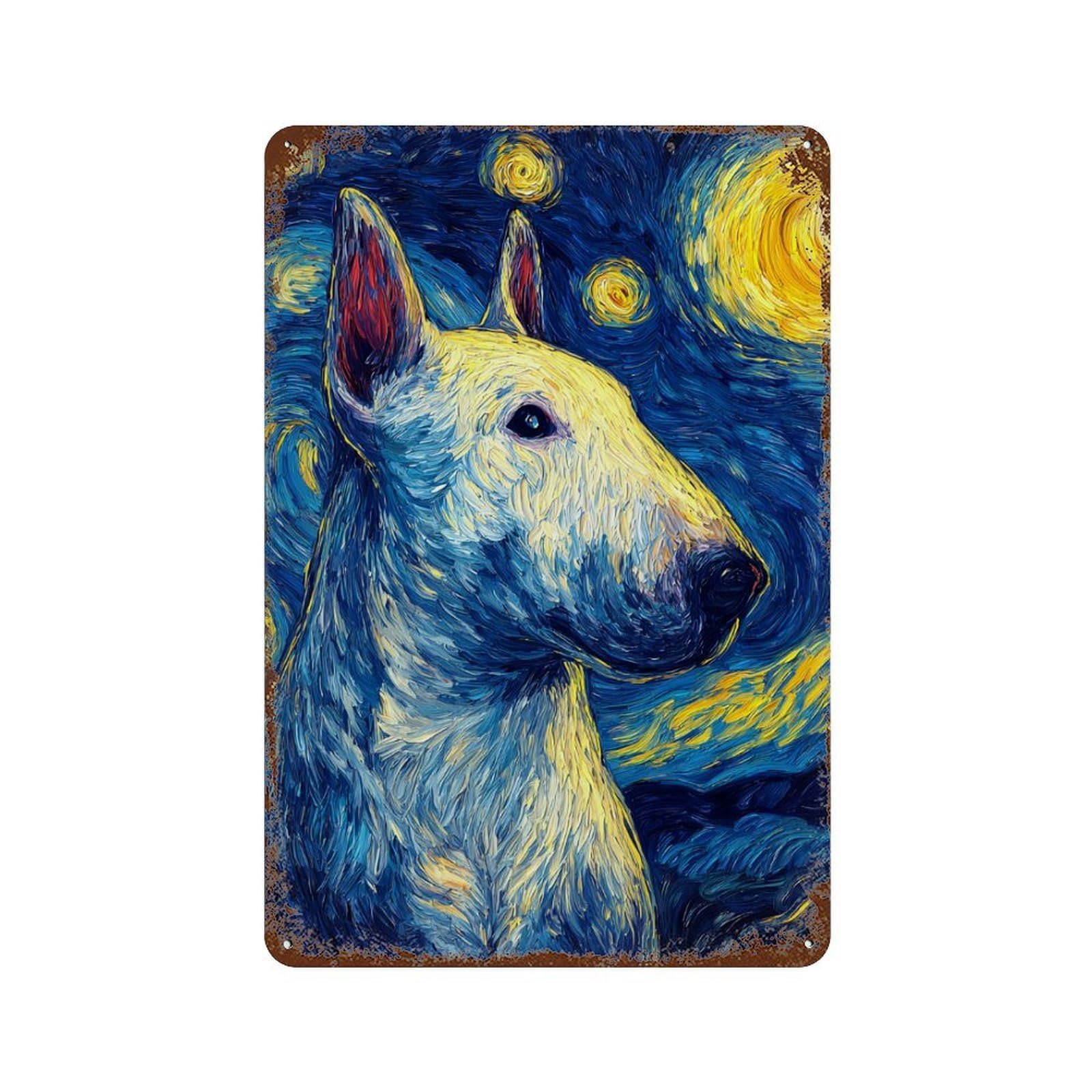 Rust Effect Starry Night Bull Terrier Rusty Metal Tin Sign 11.8"x7.9", Old School Wall Decor for Pub, Kitchen And Man Cave Decor