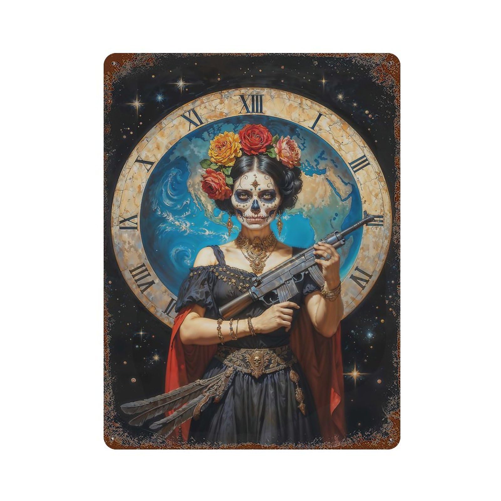 Santisima Muerte Retro Metal Sign 15.7"x11.8", Classic Wall Plaque for Basement, Hobby Room And Garage Decor