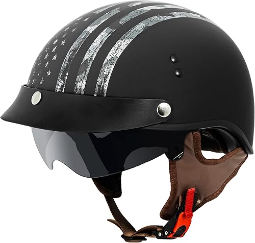 VCAN Cruiser - Casco de motocicleta abierto con visera abatible, pico extraíble y hebilla de liberación rápida. Color negro liso.