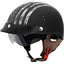 Cruiser Half Face Motorcycle Helmet with Drop-Down Sun Visor, Removable Peak and Quick Release Buckle