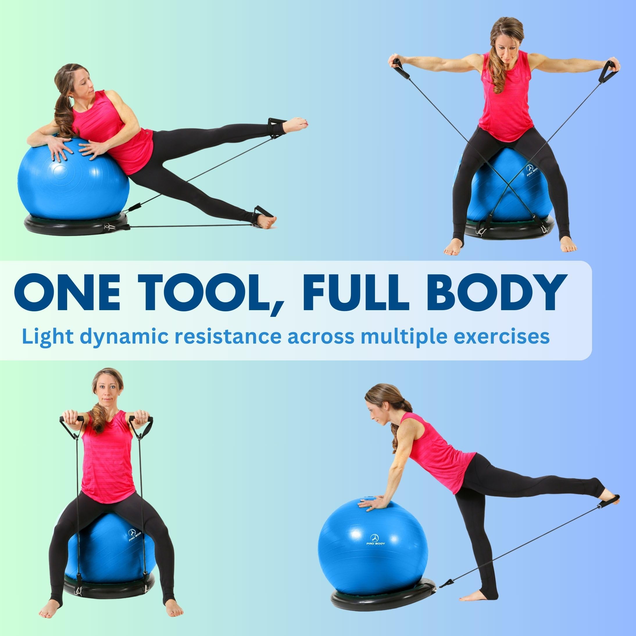 ProBody Pilates Sfera per yoga, sedia a sfera con base o supporto e fasce per casa, ufficio, scrivania, seduta o allenamento, 65 cm, per bilanciamento e stabilità, grande palla da palestra per schiena, addominali